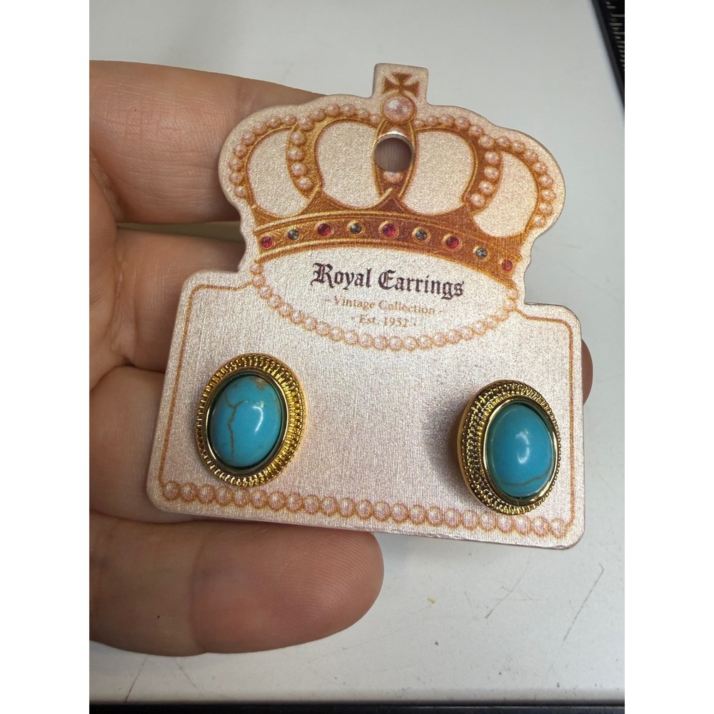 Royal Earrings Vintage Collection Faux Turquoise Gold Tone Oval Stud Earrings